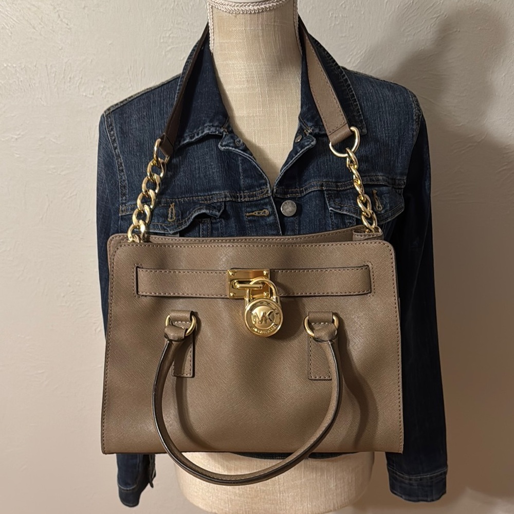 Michael Kors Taupe/Sand Leather Satchel with Gold Hardware